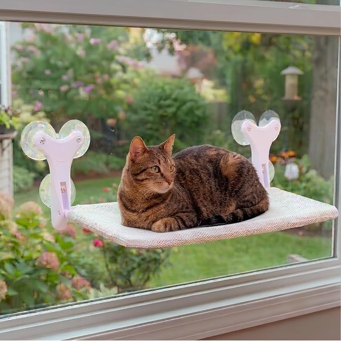 Cat Window Perch, Foldable Hammock Bed with 6 Strong Suction Cups, Cordless Indoor Pet Seat, Washable Fabric, Gray