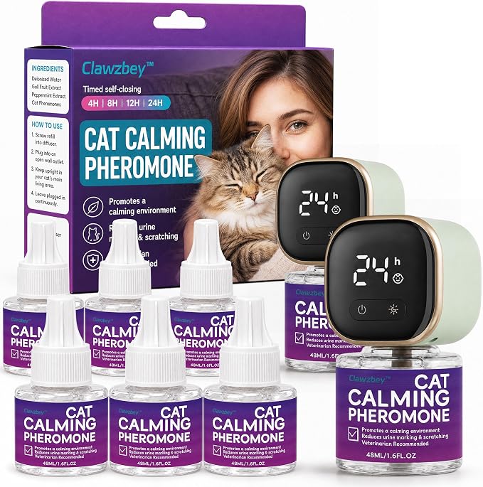 Smart Cat Calming Pheromone Diffuser, 2 Diffuser + 6 Refills | Smart Calming Diffuser with Timer And Auto-On Features, Effectively Reduces Anxiety, Fighting, Scratching & Pee Spraying