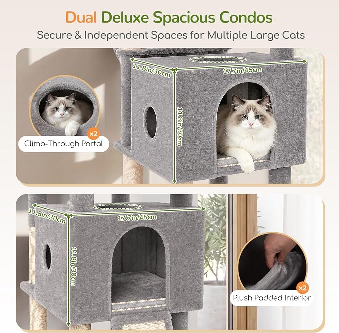 Globlazer 84in Extra Tall Cat Tree Tower for Indoor Large Cats 20lbs, F84G | Multi-Level Big Climbing Tower, 7 Scratching Post & Board, Cat Condos with Pad, 2 Soft Perches, 2 Sturdy Baskets, Light Grey