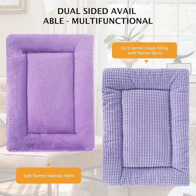 Reversible Dog Bed Mat with Plush and Corn Velvet,Soft Warm Pet Cushion, Dual Purpose Washable Sleeping Mattress Bed for Small Medium Large Dog and Cat XB004 (36"x23", Purple)