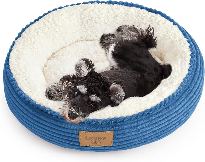 Love's cabin Round Donut Cat and Dog Cushion Bed, 24in Pet Bed for Small or Medium Dogs, Anti-Slip & Water-Resistant Bottom, Soft Durable Fabric Pet Beds, Washable Calming Cat Bed Royal Blue