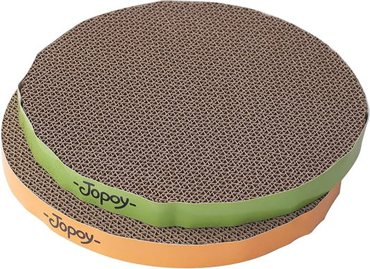 Round Cat Scratcher Replacement Pads, Green and Yellow, 2PCS | Circle Scratcher Pad, Cardboard Refill, 10 inch Diameter, 7/8 inch Thickness