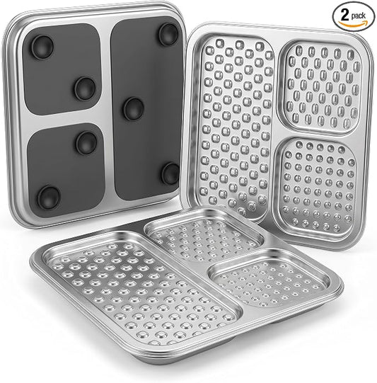 2 Pack - Stainless Steel Lick Mat for Dogs & Cats, Large Non-Slip Slow Feeder Pad with Suction Cups, Chew-Proof Dog Licking Mat for Anxiety Relief, Bathing & Grooming Time