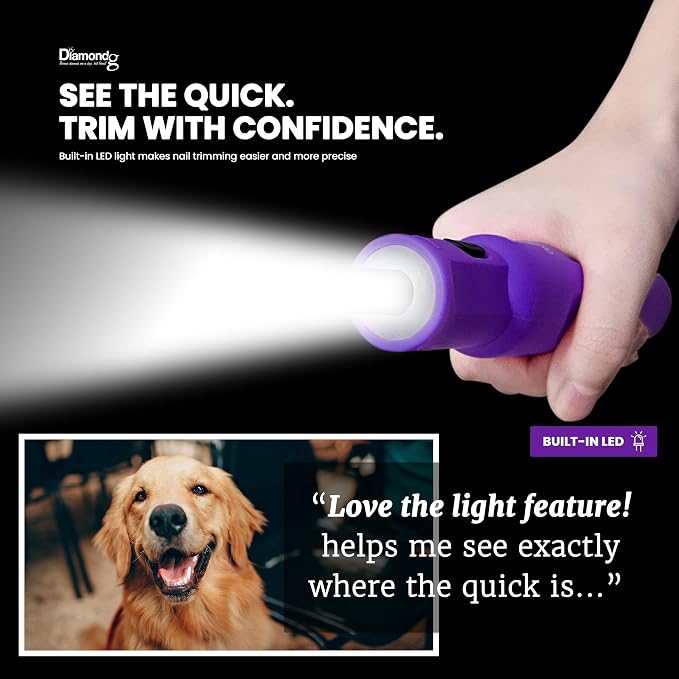 Diamondg Micro Dog Nail Grinder - Quiet Sound with LED Light, Purple | 5-Speed Rechargeable Pet Nail Trimmer for Small & Large Dogs, LCD Display, USB-C Charging, 4hrs. Runtime Rotary Tool