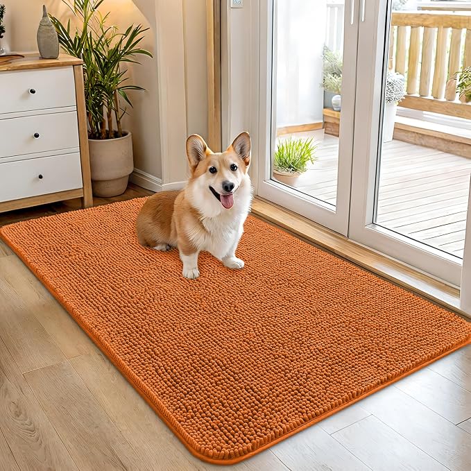 OLANLY Dog Door Mat for Muddy Paws 45x27, Super Absorbent Chenille Mud Mat | Clay, Absorbs Moisture and Dirt, Non-Slip Machine Washable Doormat, Quick-Drying Indoor Entryway Floor Carpet for Dogs