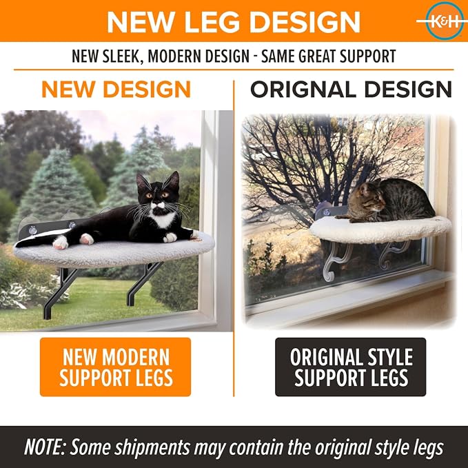 K&H Cat Window Perch, Universal Mount Bed for Large Cats - 24x14in Fleece | Orthopedic Cat Window Hammock Holds 60 lbs, Sturdy Suction Cups, Washable Cover, Indoor Window Bed