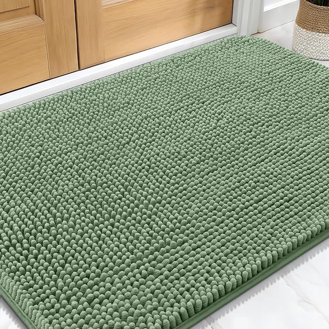 OLANLY Dog Door Mat for Muddy Paws 30x20, Super Absorbent Chenille Mud Mat | Olive Green, Absorbs Moisture and Dirt, Non-Slip Machine Washable Doormat, Quick-Drying Indoor Entryway Floor Carpet for Dogs