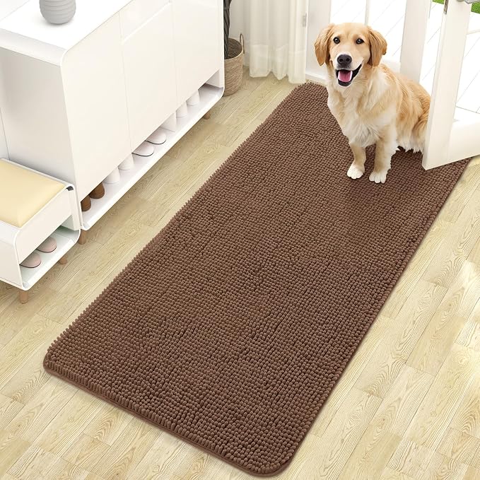 OLANLY Dog Door Mat for Muddy Paws 47x24, Super Absorbent Chenille Mud Mat | Mocha, Absorbs Moisture and Dirt, Non-Slip Machine Washable Doormat, Quick-Drying Indoor Entryway Floor Carpet for Dogs