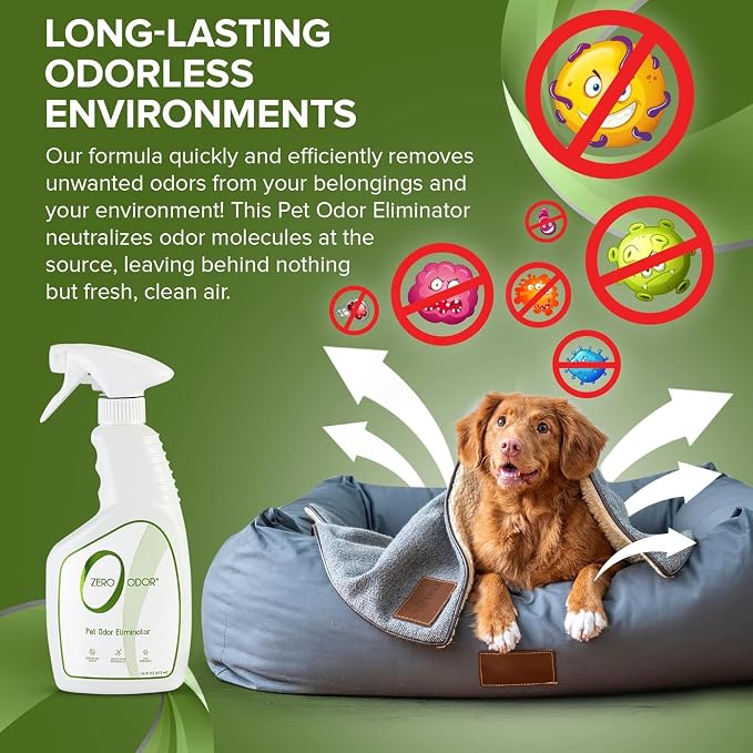 Zero Odor Pet Odor Eliminator, Air and Surface Odor Remover for Carpet, Furniture, and Pet Beds, Trigger Spray, 16 fl oz (Pack of 2)