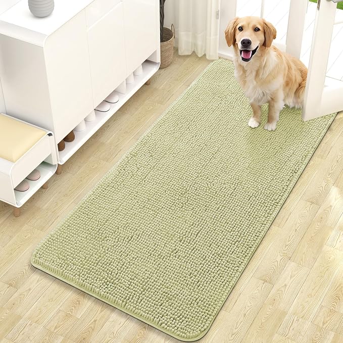 OLANLY Dog Door Mat for Muddy Paws 47x24, Super Absorbent Chenille Mud Mat | Vanilla, Absorbs Moisture and Dirt, Non-Slip Machine Washable Doormat, Quick-Drying Indoor Entryway Floor Carpet for Dogs