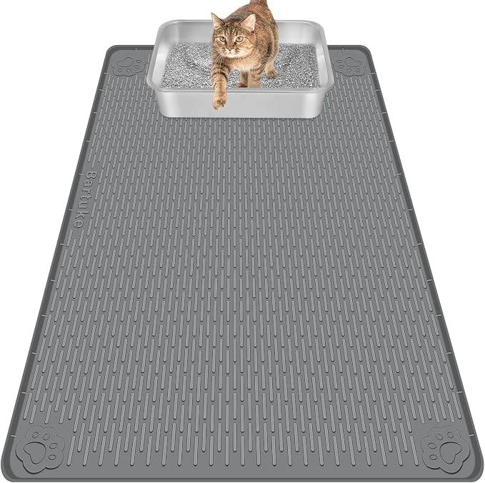 Silicone Cat Litter Mat for Litter Box 40”x28” Large Cat Mat, Dark Grey | Waterproof, Non-Slip, Leak-Proof Rug Mat with Lip, Easy to Clean, Extra Large Litter Catcher Mat for Floor