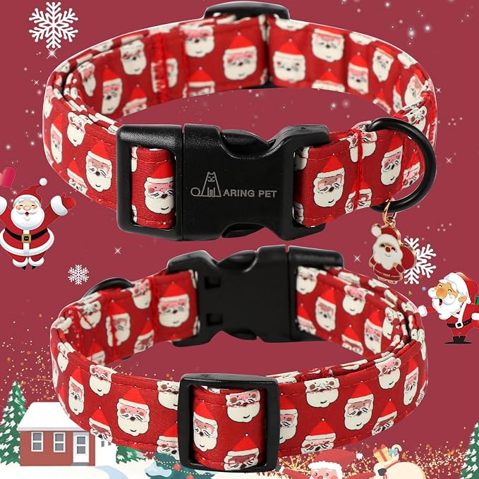ARING PET Christmas Dog Collar-Cute Red Santa Claus Adjustable Xmas Pet Collars Puppy Collar with Quick Release Buckle for Girl&Boy Dogs-XS