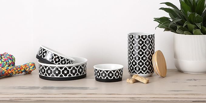 Bone Dry Lattice Collection Pet Bowl & Canister, Treat Canister, 4x6.5 inches, Black (Pack of 6)