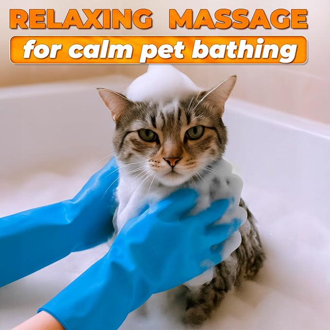 2-in-1 Cat and Dog Shampoo Gloves with 3000 Soft Silicone Bristles (Blue) | 11.6" Dog Bath Gloves for Massage, Grooming & Clean Wet or Dry; Saves Shampoo; for Every Breed and Coat Style; Universal Size