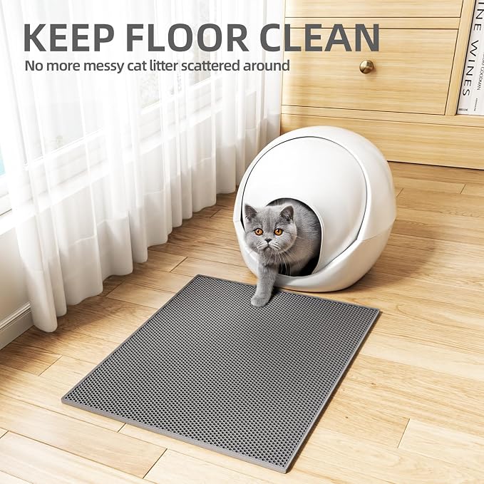 ESTHELLO Cat Litter Mat Honeycomb Double Layer Design 24’’ x 15’’ Gray