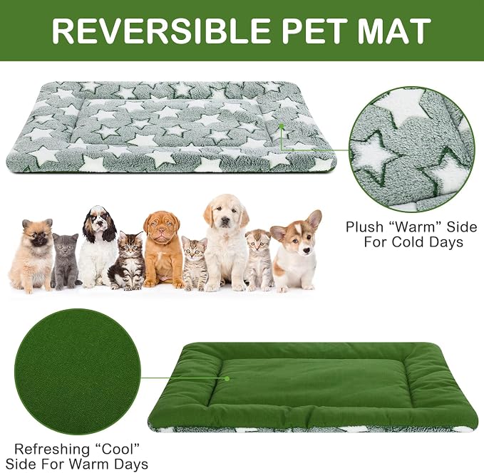 4 Pcs Dog Crate Pads Soft Warm,18 x 24 x 1.6 Inch,Star,Green | Ultra Soft Warm Washable Anti-slip Kennel Bed Mat for Pets,Reversible Replaceable,for Small Medium Large Dogs and Cats