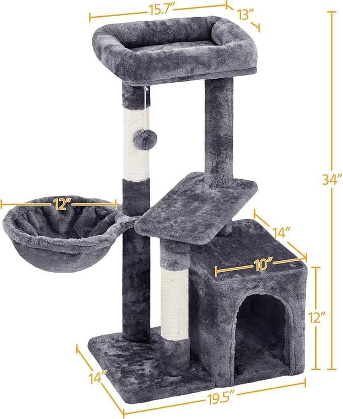 Topeakmart Cat Tree, 34in Cat Tower, Multi-Level Cat Condo with Extra Scratch Boards and Sisal Posts as Kitty Activity Center Pet Stand Tree for Indoor Kittens