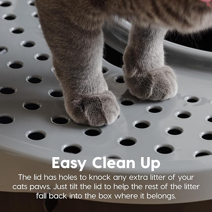 IRIS USA Large Top Entry Cat Litter Box with Lid, Enclosed Covered Cat Litter Box for Indoor Cats, Dog Proof Design, Odor Control, Litter Tracking Reduction, Scoop Included, Black/Gray