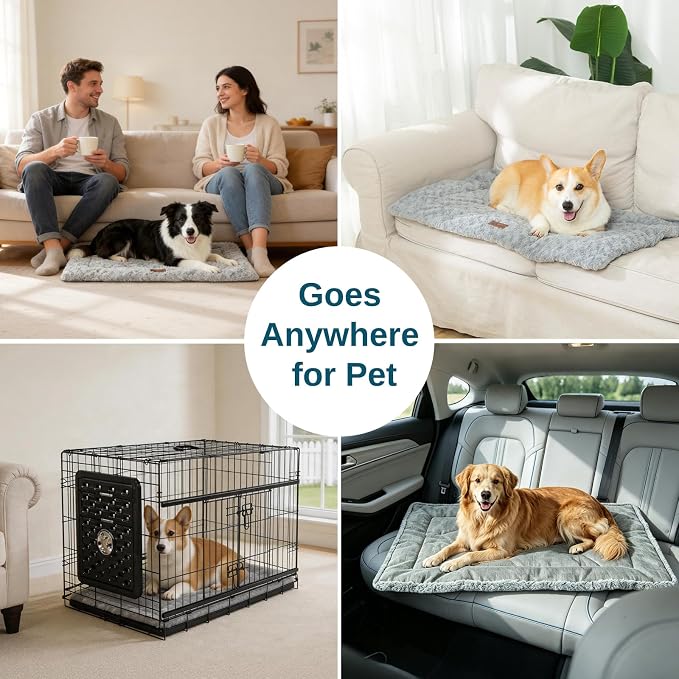 Reversible Dog Crate Mat for X-Large Dogs,Oxford&Fleece,47"x29",Light Gray | 1.2" Fill Preserves Crate Height,Fleece Cozy,Wipes Clean,Splash-Proof,Machine Washable, Folds Flat For 30" Wire Crate & Go