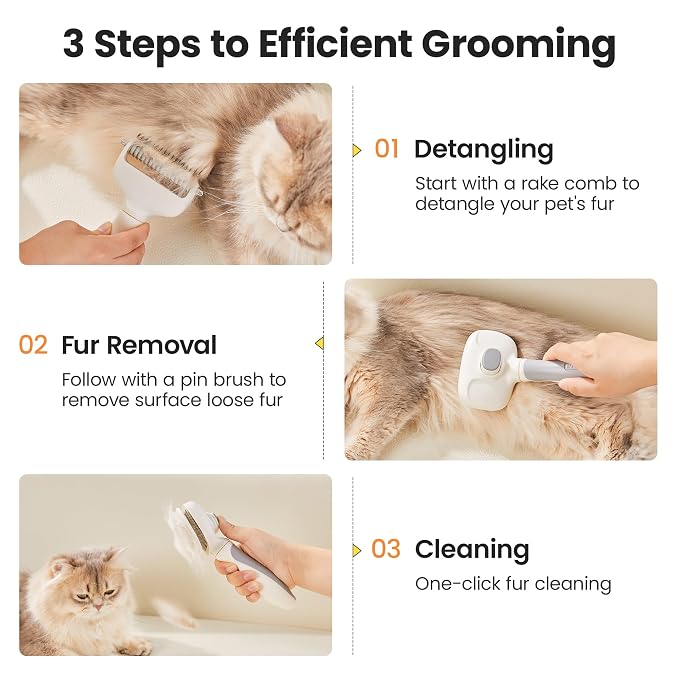 Potaroma Dog Cat Grooming Brush 2 Pack, Deshedding Rake & Slicker Comb | One Click Self Cleaning, Dematting & Undercoat Tool, Gentle Pins for Long or Short Haired Pets, Puppy to Large Breeds, Grey