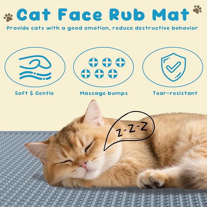 Cat Litter Mat, Silicone Litter Trapping Mat - Removal/Waterproof/Urine Proof, Cat Massage Mat (24" X 18"), Litter Box Mat - Keep the Floor Clean Grey