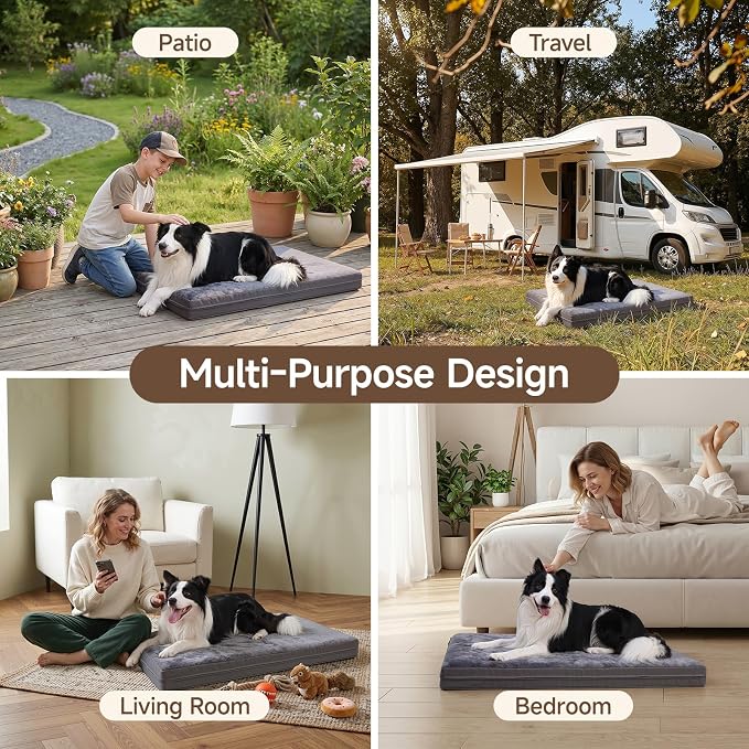 XXXL Waterproof Dog Bed for Crate, Washable Reversible Large Pads, 53x36 | Kennel Pet Bed for Extra Large Dogs with Removable Cover, Waterproof, Wipeable, Anti-Slip, Outdoor, Dark Grey