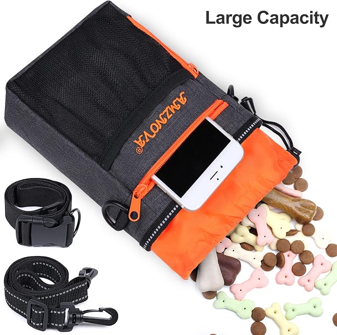 AMZNOVA Dog Treat Pouch Treatnow Dog Treat Bag, 6 Cups, Heather Black | Training Pouch with Waist Belt & Clicker for Training & Walking, Waist Clip On Snack Fanny Pack for Pet