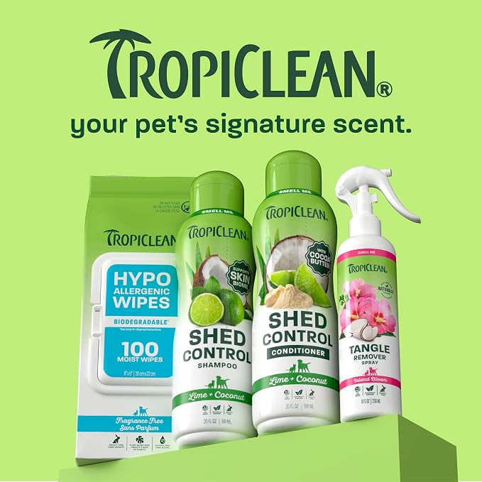TropiClean Deshedding Dog Shampoo, Lime & Coconut Scent, 20oz. | Fast-Acting Shedding Control | Coat Softener | Lime & Coconut Scent | Puppy & Cat Safe | Made in USA