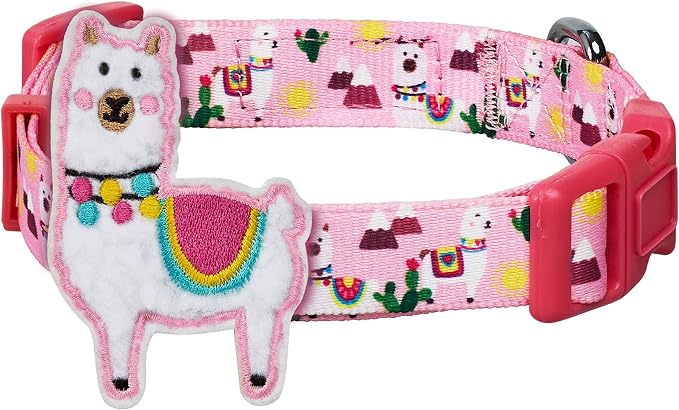 Blueberry Pet Happy Llamas Adjustable Dog Collar with Detachable Décor, Medium, Neck 14.5"-20"