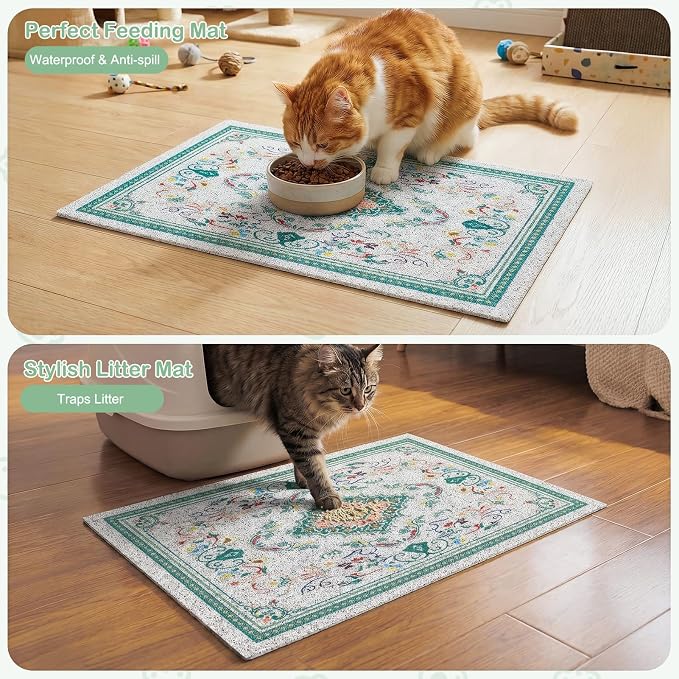 Glittme Cat Litter Mat, 24"x15" Non-Slip Washable Trapping Mat for Cats | Litter Trapping Mat With Thick PVC Coil To Catch Scatter, Soft On Paws And Waterproof Bottom To Protect Floors