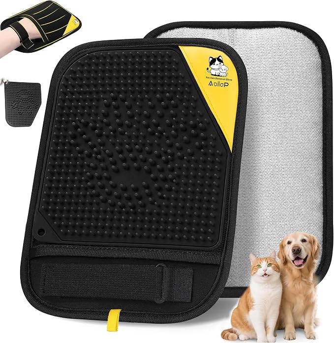 Pet Hair Remover for Furniture, 2-in-1 Pet Hair Removal Glove for Cats Dogs | 5-Finger Design Reusable & Detachable Electrostatic Magic Brush Pet Hair Remover Tools for Carpet, Couch, Car Seat