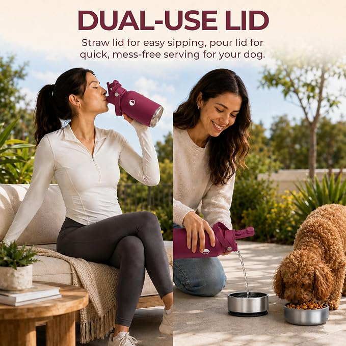 32 oz. Dog Water Bottle, Insulated Dog Travel Water Bottle, Stainless Steel Pet Water Bottle Dispenser Portable Food and Water Bowl for Dogs for Walking Dog Canteen Travel Kit