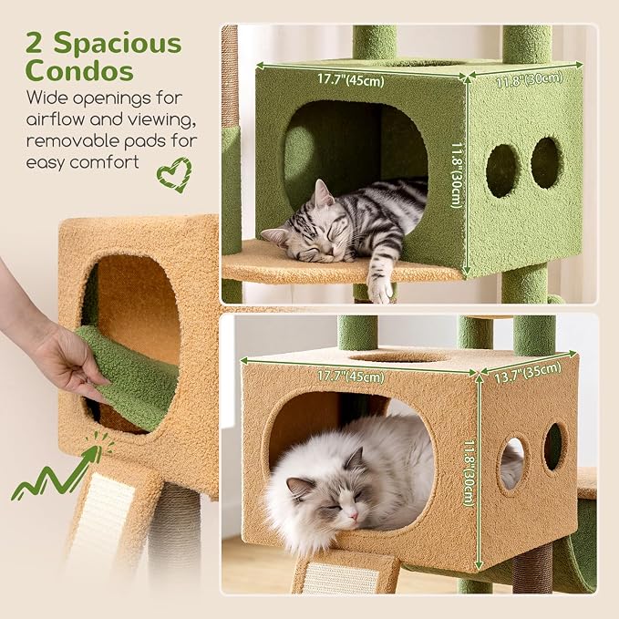 Globlazer 83inch Sturdy Cactus Multi-Level Tall Cat Tower, S83G, Green | Extra Large Heavy Duty Cat Tree for Indoor Large Adult Cats Kittens with 2 Cat Condo, 8 Scratching Post, 2 Hammock