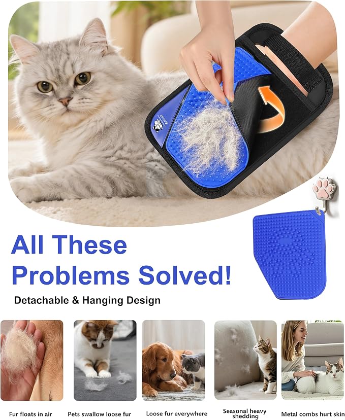 Pet Hair Remover for Furniture, 2-in-1 Pet Hair Removal Glove for Cats Dogs | 5-Finger Design Reusable & Detachable Electrostatic Magic Brush Pet Hair Remover Tools for Carpet, Couch, Car Seat