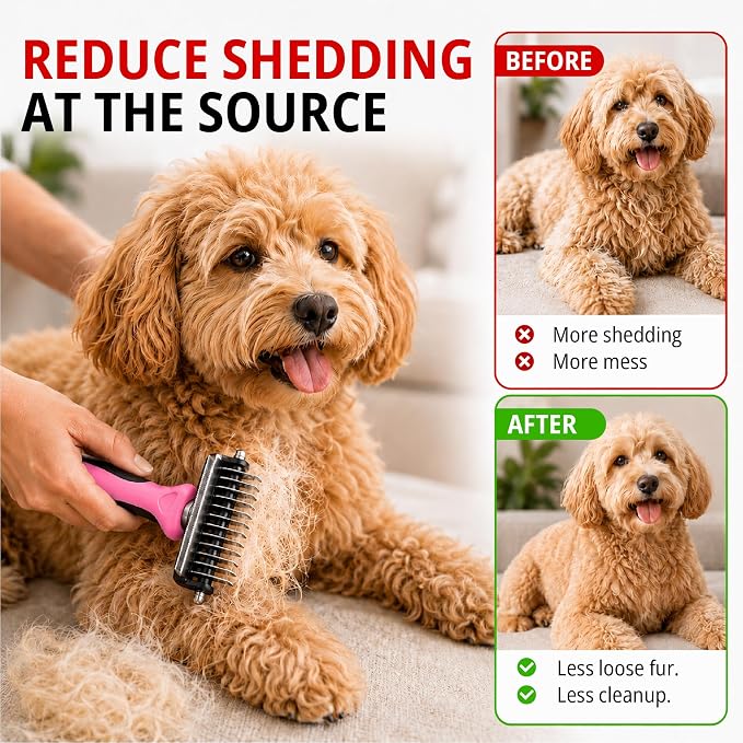 Ozark 4-in-1 Pet Care & Pet Hair Control System for Dogs & Cats – Deshedding Tool, Pet Hair Remover, Grooming Glove, Detail Cleaner for Furniture, Couch, Carpet, Home & Car (Red, Combo 4-in-1 Large)
