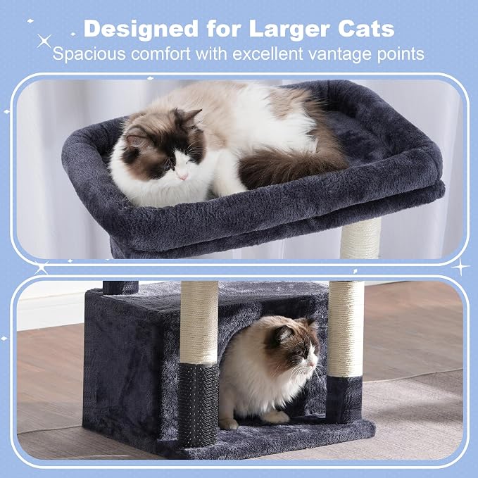 Hey-brother Cat Tree Tower with Extra Large Platform, Big Condo, MPJ070G | 51.1 Inches Scratching Posts with 2 Cozy Hammocks, Self-Grooming Brush for Indoor Adult Cats, Maine Coon, Smoky Gray