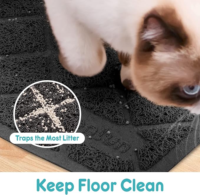 Conlun PVC Cat Litter Mat 24" x 15" Inch Black, Non-Slip, Less Waste Cat Litter Box Mat, Soft on Kitty’s Paws, Urine Waterproof