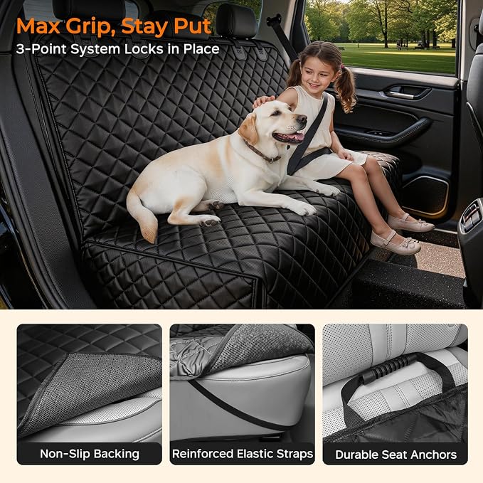 URPOWER Dog Car Seat Cover for Back Seat - Waterproof Non-Slip Car Seat Protector for Dogs Pet, Scratchproof Back Bench Seat Covers for Compact Cars Small SUVs, Black