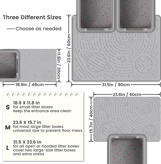 OHMO Cat Litter Mat Medium 23.6x15.7in, Light Grey Silicone Rubber Scatter Control Kitty Litter Box Trapping Mat, Waterproof Easy to Clean, Odorless Pet Supplies, Indoor Cat Essentials