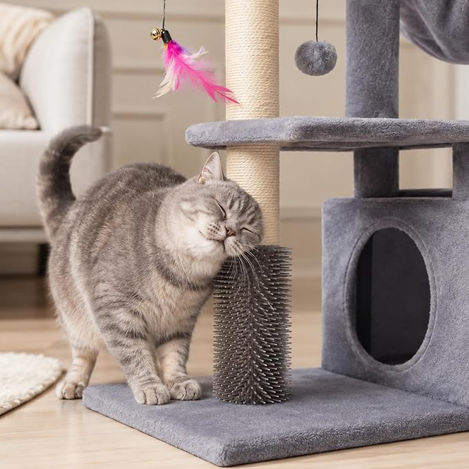 Multi-Level Cat Tree for Indoor Cats, Cat Tree Tower with Big Cat Hammock, Indoor Climbing Activity Tower with Scratching Posts, Grey