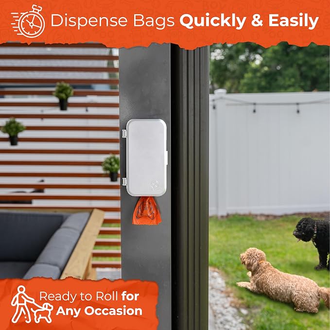 PEXTER Dog Poop Bag Dispenser - Outdoor or Indoor Pet Waste Bag Dispenser Station - Stick-On or Screw-On Wall Mount - Poop Bags Storage Outdoor Container - Includes 4 Doggie Bag Rolls (White)