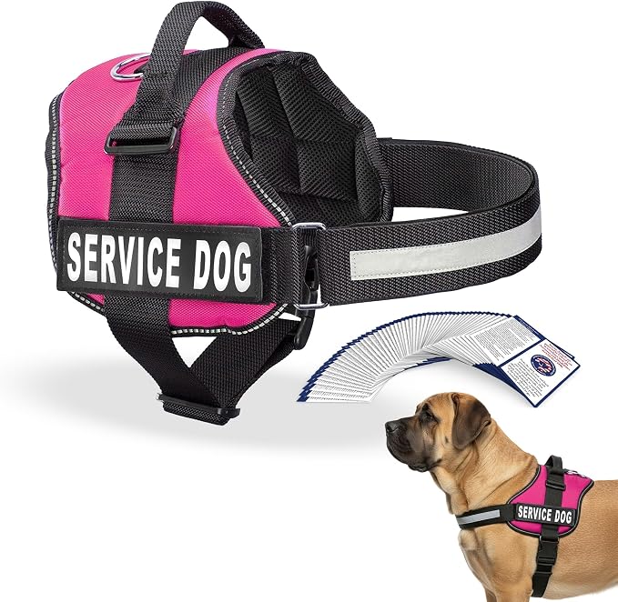 Industrial Puppy Service Dog Vest Harness - Durable & Adjustable Vest for Dog with Reflective Straps, Removable Patches, 50 ADA Cards, Handle & D-Ring, Travel and Daily Use, (Hot Pink, XL 30"-39")