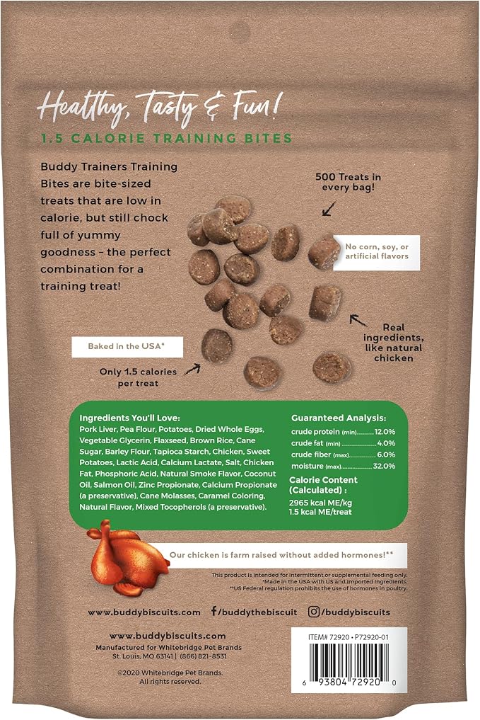 Buddy Biscuits Trainers 10 oz. Bag of Training Bites Soft & Chewy Dog Treats Made with Chicken Flavor (Pack of 2)