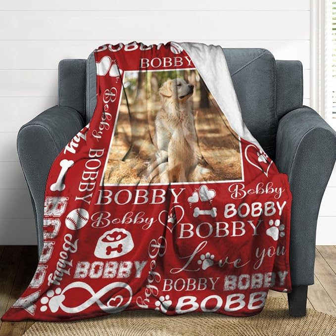 Artsadd Personalized Dog Blanket with Photos & Pet Name, Custom Dog Memorial Blanket and Throws for Remembrance, Customized Puppy Blanket, Dog Gifts for Pet Dog Lovers, Dog Mom Gifts for Women Xmas L