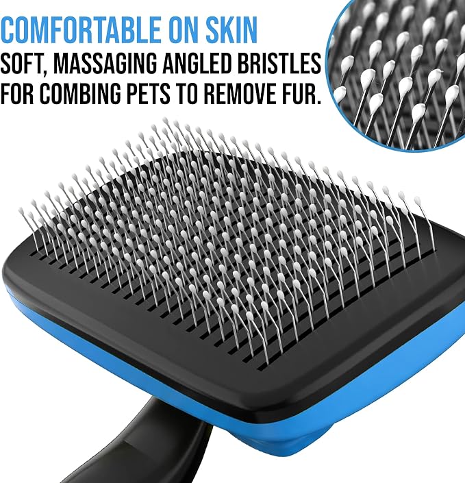 Pet Slicker Brush with Self-Cleaning Button – Deshedding & Grooming Tool for All Hair Types – Safe for Puppy, Kitten & Dogs, Cats, Blue, Hampton Distribution