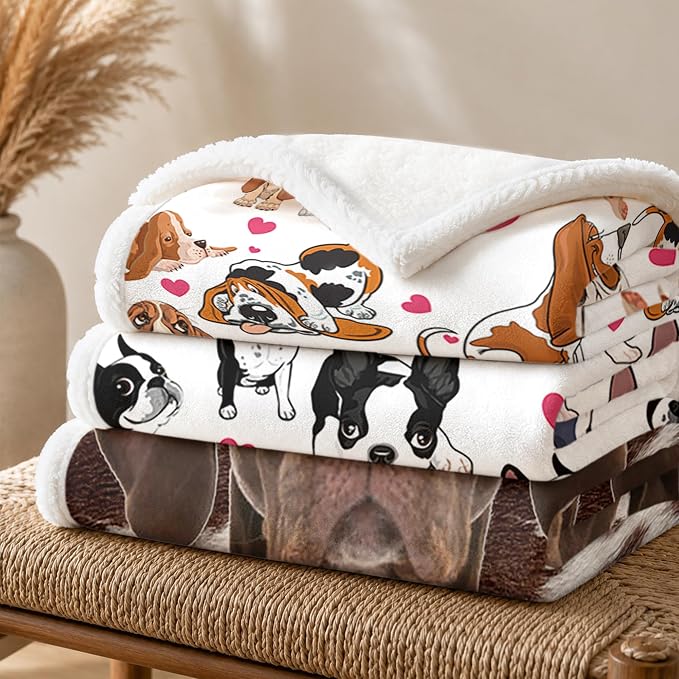 BlessLiving 50x60 Sherpa Fleece Throw Blanket, Basset Hound | sherpa fleece. basset hound print; for couch, bed, or sofa.