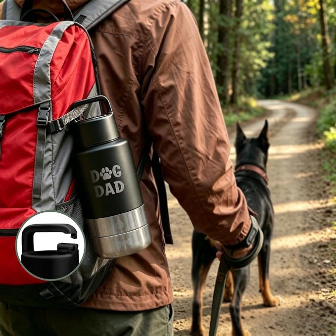 Dog Water Bottle 32oz, Insulated Stainless Steel Travel Water Dispenser with 2 Detachable Dog Bowls for Food and Water, Leak Proof Portable Pet Drinking Cup for Walking Hiking Camping