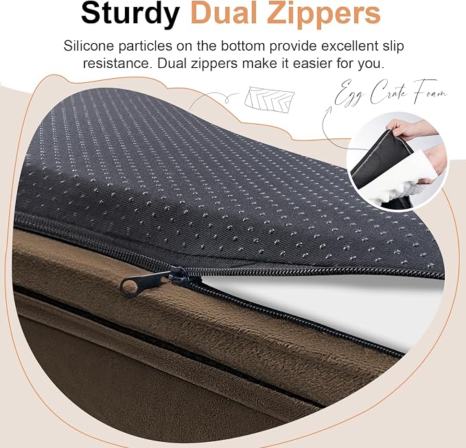 NANUYA Orthopedic Dog Bed for Jumbo Dogs, 48 x 33 Inch, Dark Coffee | Egg crate foam for joint support, 3-sided bolster pet sofa, waterproof lining, washable cover, and non-skid base