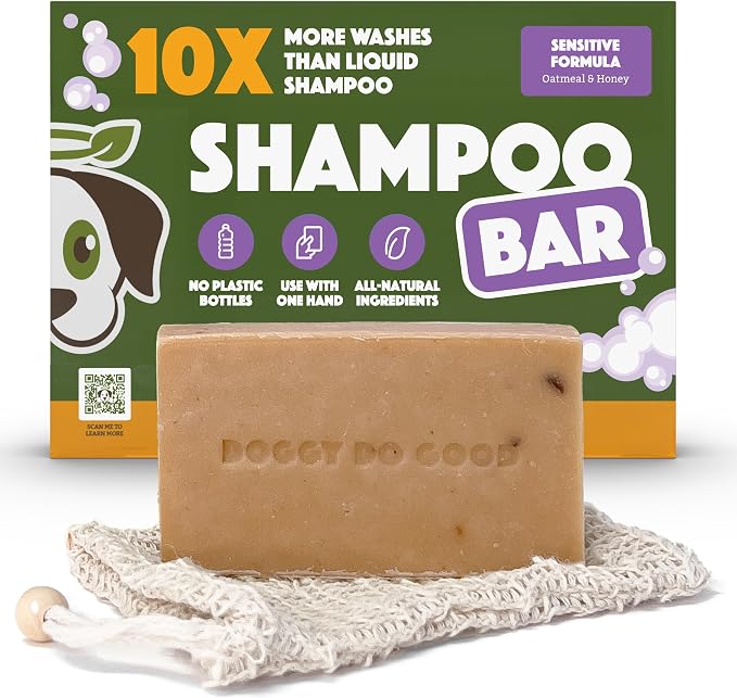 Doggy Do Good - Sensitive Shampoo Bar - Oatmeal & Honey Dog Soap, 5 Oz | Hypoallergenic Natural Cleansing Bar for Sensitive skin - Paraben-free, Organic Dog Shampoo Formula - Equals to 30 oz
