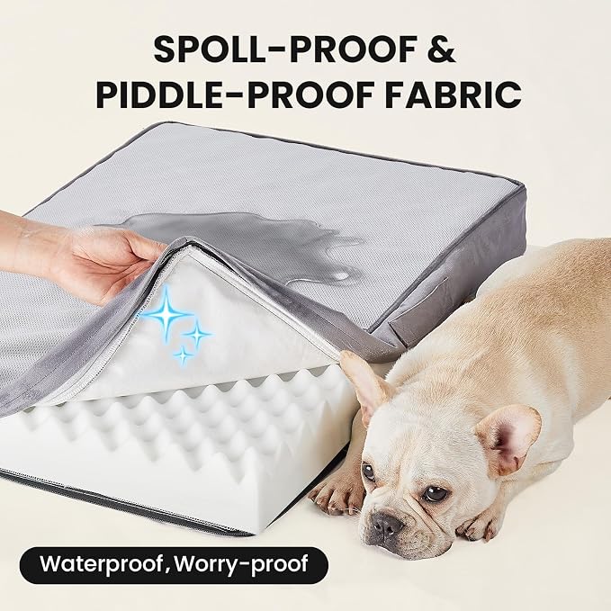 OhGeni Orthopedic Cooling Dog Bed for Medium Dogs, Cooling Mat with Machine-Washable Removable Cover in Easy-Clean Fabric, High Density Foam & Easy-Carry Handle, Summer Pad, 30 inch (Gray)